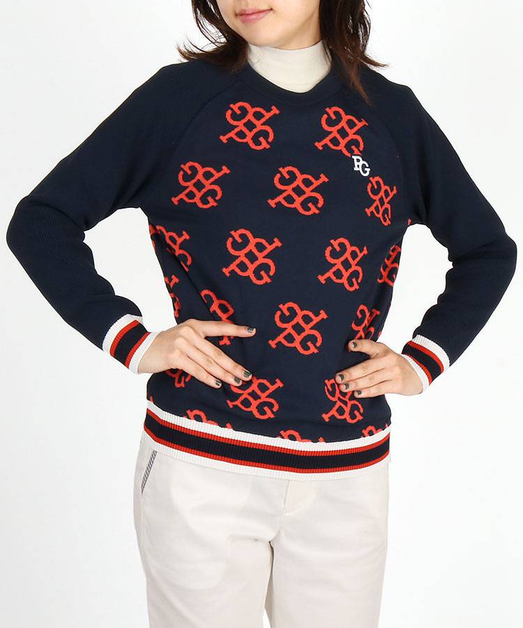 パーリーゲイツ☆PGモノグラム クルーネックニット＆スカート セットアップ S パーリーゲイツ PG 【アウトレット】PGモノグラムクルーネックニット