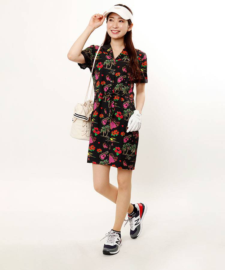 レディース ゴルフウエア シンプルワンピース ポケット付き ゴルフワンピース 着痩せワンピース 開襟vネック スリムワンピース ミドル丈ワンピース