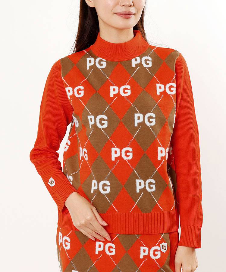 PG アーガイルロゴ配色ハイネックニット