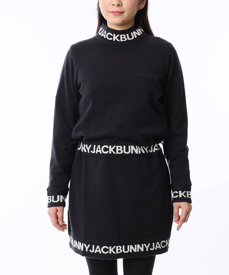 【新品タグ付】ジャックバニー　モックネック　ニットワンピース　Ｓ　裏生地付き　紺 ノースリーブモックネックニットワンピース | Jack Bunny