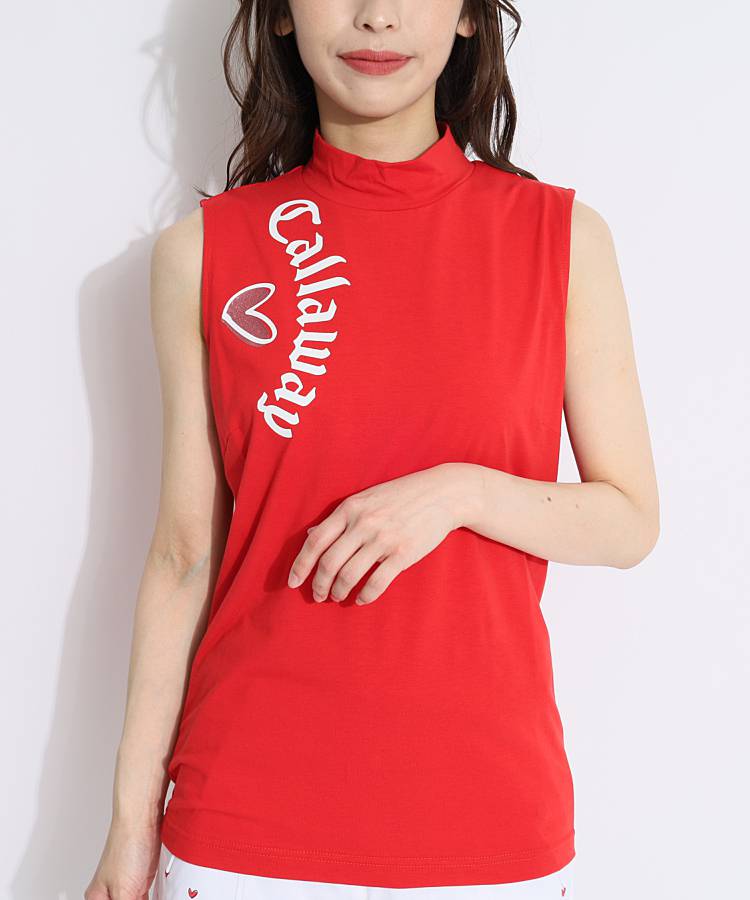 CA サイドハートロゴPTモックネックノースリーブカットソー