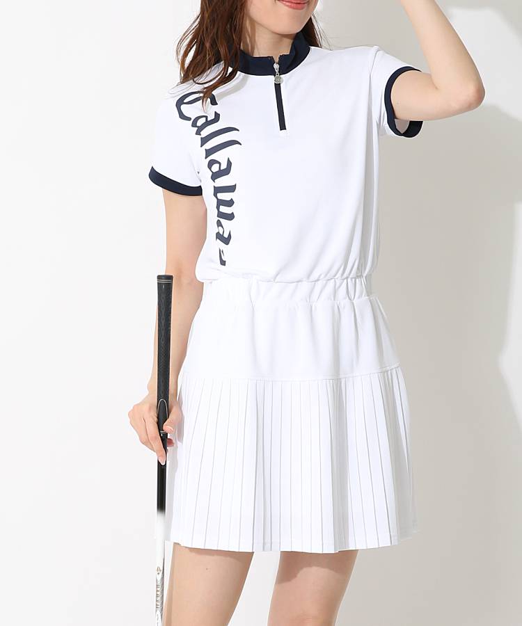 CA 裾プリーツメッシュ半袖ワンピース